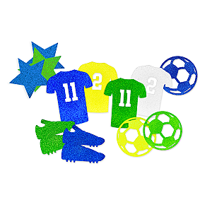 300 Aplique enfeite Copa Futebol Brasil 2,5cm EVA Decoração