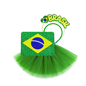 Tiara Brasil+Placa+Saia Eva Festa Fantasia Acessório Copa
