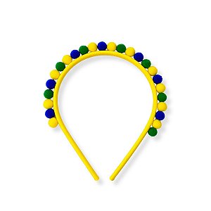 01 Tiara Copa Mundo Brasil Arco Cabelo Acessório Pompom 10mm