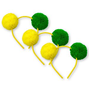 03 Tiara Pompom pelúcia Copa Mundo Brasil Cabelo Arco 70mm
