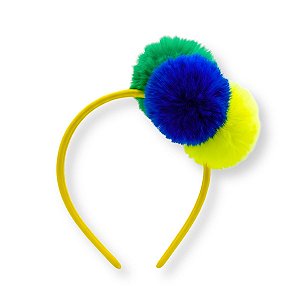 03 Arquinho Tiara Pompom Triplo Copa Mundo Brasil Arco 70mm