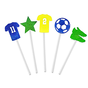 Kit 60 Enfeite Palito Topper Bolo Copa Mundo Brasil