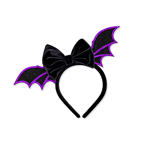 Tiara Asa Morcego Laço EVA Halloween Veludo Temática