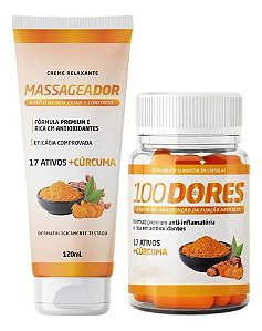 100 Sem Dores Suplemento Alimentar em Cápsulas e Creme Massageador Relaxante Cúrcuma 120ml