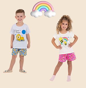 Kit C/ 24 Conj. de Pijama de Verão Misto (Masc e Fem) Analê  4-6-8 anos