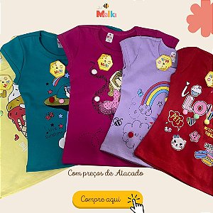 Kit C/ 18 Camisetas Infantis c/ POMPOM Melki Kids