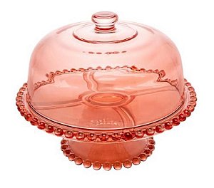 Prato p/ bolo Pearl em cristal  ROSA 31x25cm - Wolff