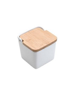 Saleiro de Mesa de Cerâmica c/ tampa de madeira bianco 12x12 - Lyor