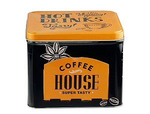 Lata porta Cápsula de metal Coffe Hause dourado 15x15x12,5