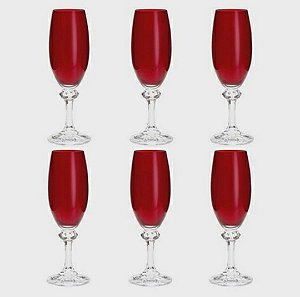 Conj.6 Taças cristal ecológico p/ Champanhe Elisa Rubi Bohemia- 220ml