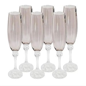 Conj. 6 Taças cristal ecológico p/ Champanhe Elisa Fumê 220ml- Bohemia