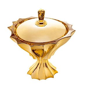 Potiche Decorativo Cristal c/ Pé e Tampa Dourado Metálico 22x24cm - Wolff