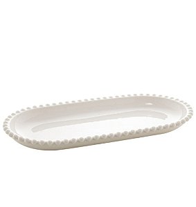 Travessa Oval de Porcelana Beads Branco 25x13x3cm - Bon Gourmet