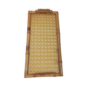 Bandeja de Bambu Natural c/ Vidro e Alça 19x36cm