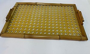 Bandeja de Bambu Natural c/ Vidro e Alça 26x38cm