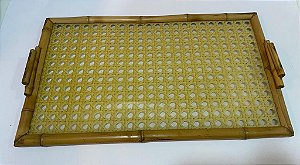 Bandeja de Bambu Natural c/ Vidro e Alça 28x46cm