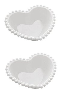 Conj. 2 Bowls Porcelana Coração Beads Branco 15x13x5- Bon Gourmet