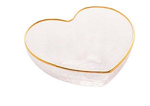 Bowl Vidro c/ Borda Dourada Heart 15x14x6cm- Bon Gourmet