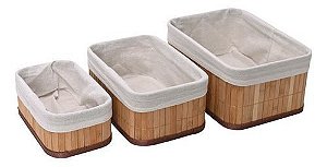 Jogo de 3 Cestos Organizadores de Bambu