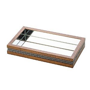 Bandeja de Madeira c/ Espelho Strass 29x17x5cm