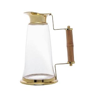 Jarra de Vidro 1,3L Royal c/ Alça de Bambu e Borda Dourada