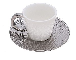 Cj 6 Xícaras p/ Chá c/ Pires de Porcela Drop Prata 200ml - Lyor