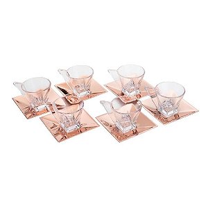 Cj 6 Xícaras de Vidro p/ Café c/ Pires Veneza  - Wolff