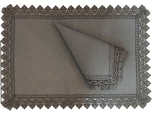 Jogo Americano 35x50cm + Guardanapo Prateado Guipir   45x45cm - Rafimex