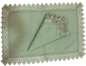 Jogo Americano 35x50cm + Guardanapo Celadon/Verde Guipir 45x45cm - Rafimex