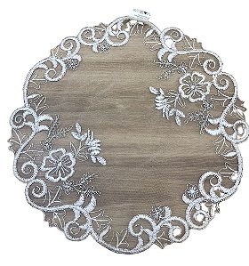 Lugar Americano Linha Supremo Branco Com Renda Prateada  - Rafimex