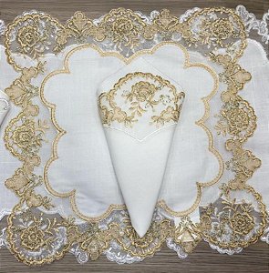 Jogo Americano+ Guardanapo com Renda Dourada - Rafimex