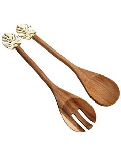 Conj. 2 Pçs Colher e Garfo de Madeira Costela de Adão Dourado- Bon Gourmet