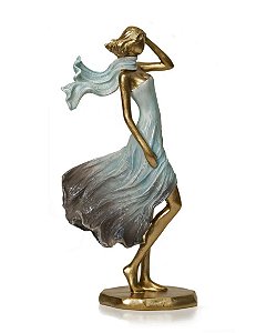 Estatueta Dama Azul Com Dourado - Mabruk