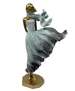 Estatueta Dama Azul Com Dourado - Mabruk