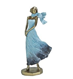 Estatueta Dama  Azul Com Dourado - Mabruk