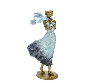 Estatueta Mãe e Bebê Em Pé Azul Com Dourado - Mabruk