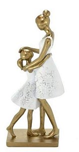 Estatueta Mãe e Filha Branco Com Dourado - Mabruk