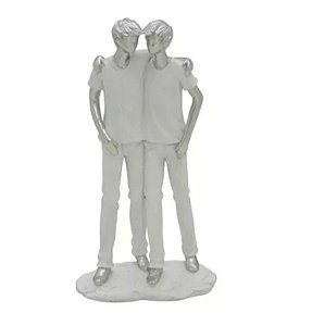 Escultura Dois Irmãos Branco Com Prata - Mabruk