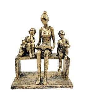Escultura Mãe Dois Filhos e Gato -Mabruk