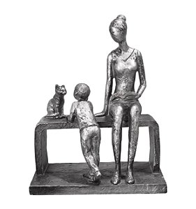 Estatueta Mãe Filho e Gato - Mabruk