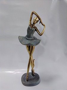 Escultura Bailarina Cinza Com Dourado  - Mabruk