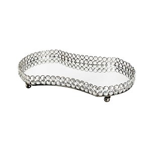 Bandeja Ferro e Cristais C/ Espelho Prateada  -  Royal