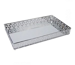 Bandeja Decorativa De Ferro Espelhado Prata - Lyor