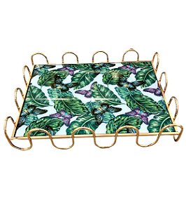 Bandeja Em Metal Com Base De Vidro -  Mabruk