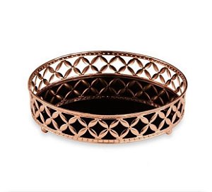 Bandeja Redonda Cobre em Metal Media com Espelho Preto - Mart