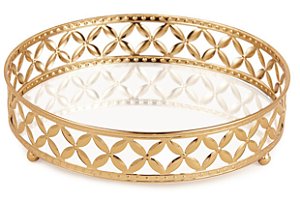 Bandeja Redonda Dourada em Metal Media com Espelho- Mart