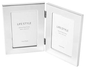 Porta Retrato Duplo Aço Prateado 13x18