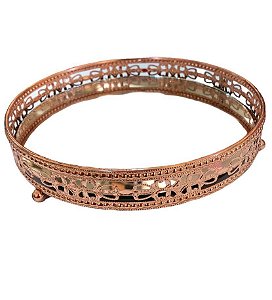 Bandeja Decorativa Espelhada Rose Gold Redonda - Royal