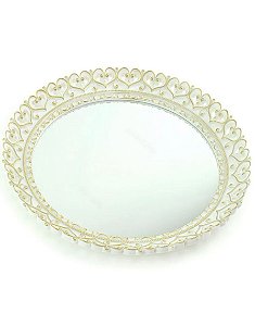 Bandeja Redonda Borda De Coração Branca - D&A