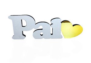 Enfeite Decorativo Palavra Pai em MDF Branco e Ouro - Decoryou